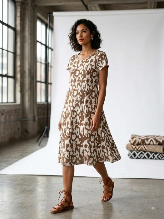 Vestido de Lino Estampado en Cuello u