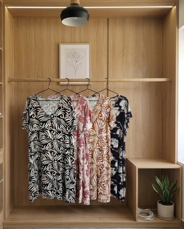 Vestido de Lino Estampado en Cuello u - Imagen 3