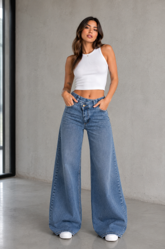 Jeans Acimetrico Rígido Azul Arena Tiro Medio