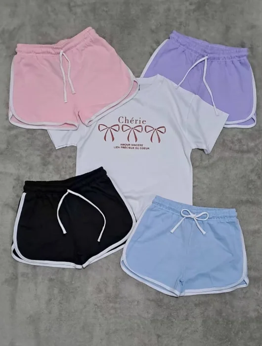 Conjuntos Nenas  Short Vivo Rustico Remera Jersey  ( Algodón Peinado)