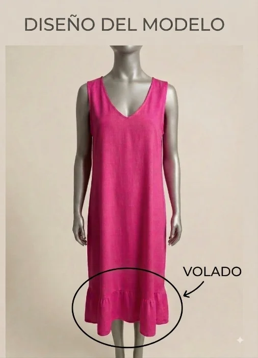 Vestido de Lino Estampado S/manga en Cuello V