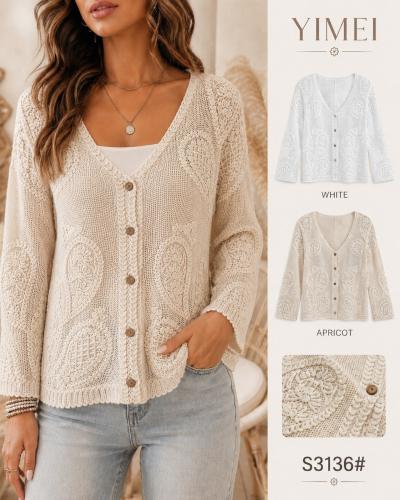Cardigan Calado con Relieve a Crochet.3136