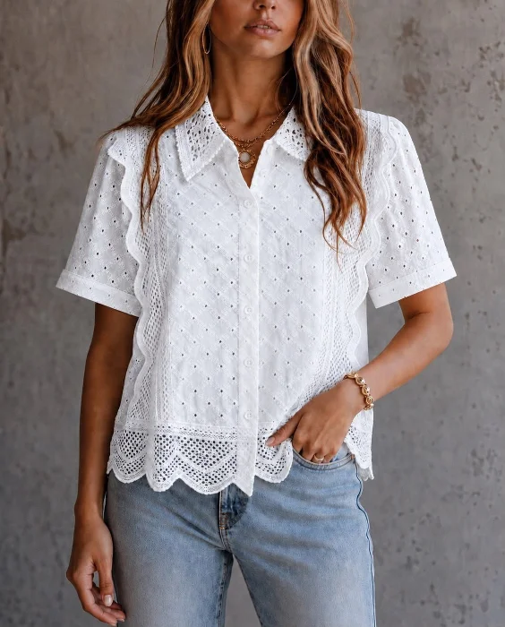Camisa con Broderi y Encaje