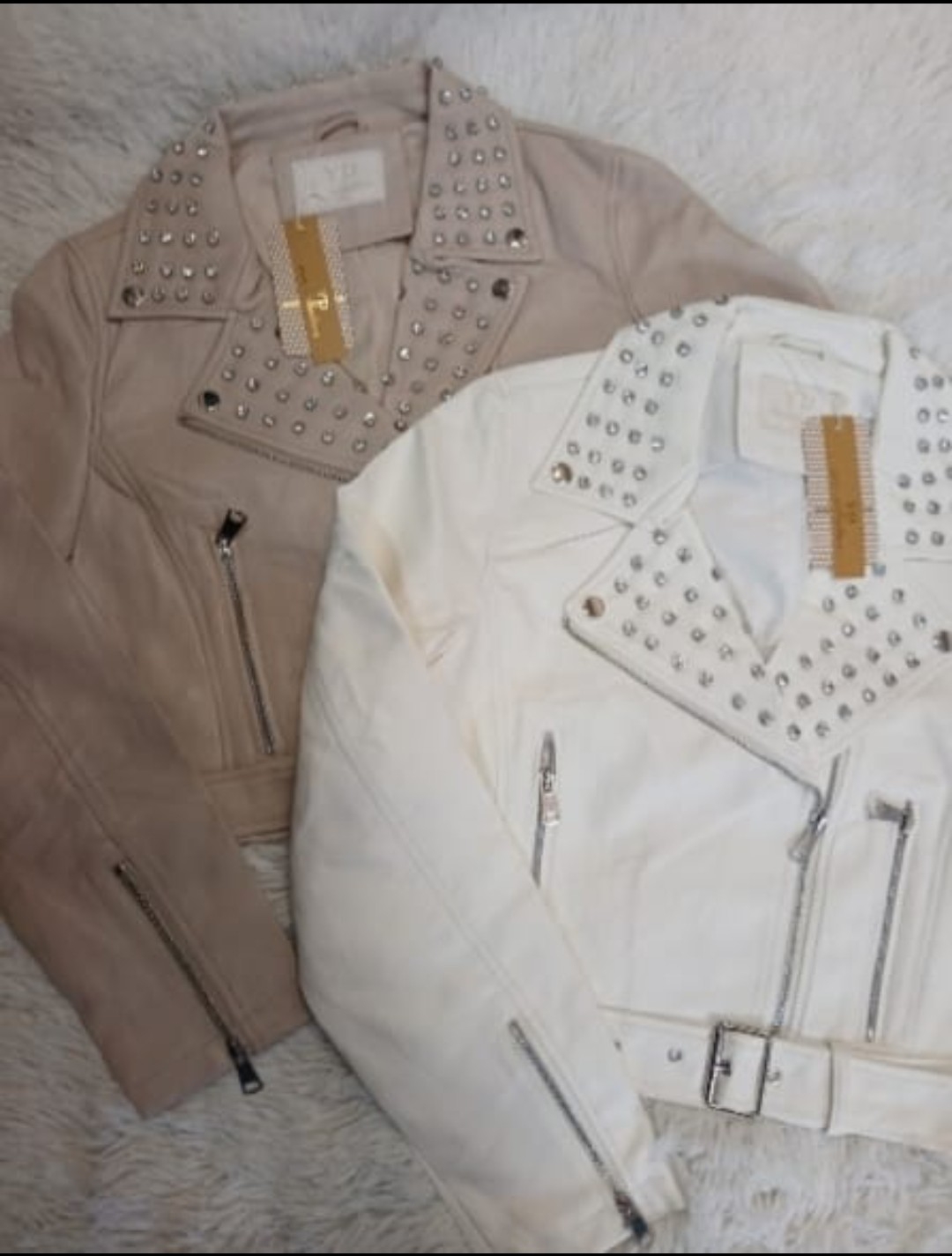 Campera Ecocuero Yd T Blanco y Beige - Imagen 2
