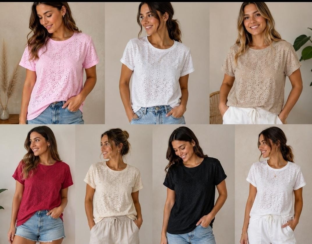 Remeras Broderi Cuello en V y Redondo - Imagen 2