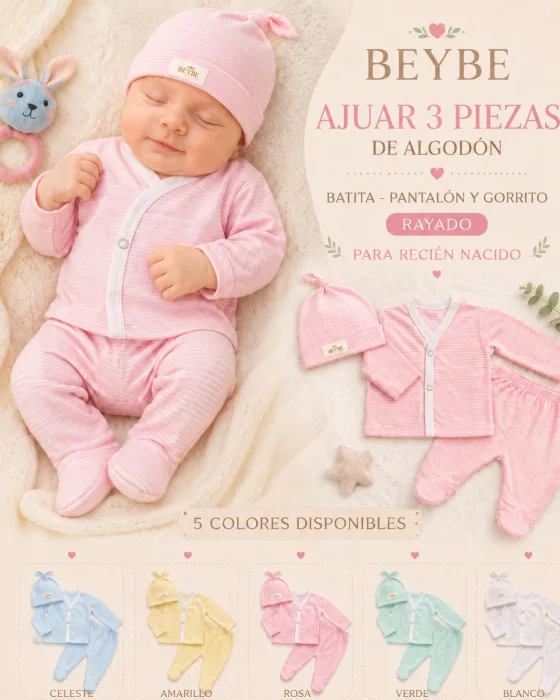 Set Recibidor   3 Piezas Algodon Rayado   Talle Unico