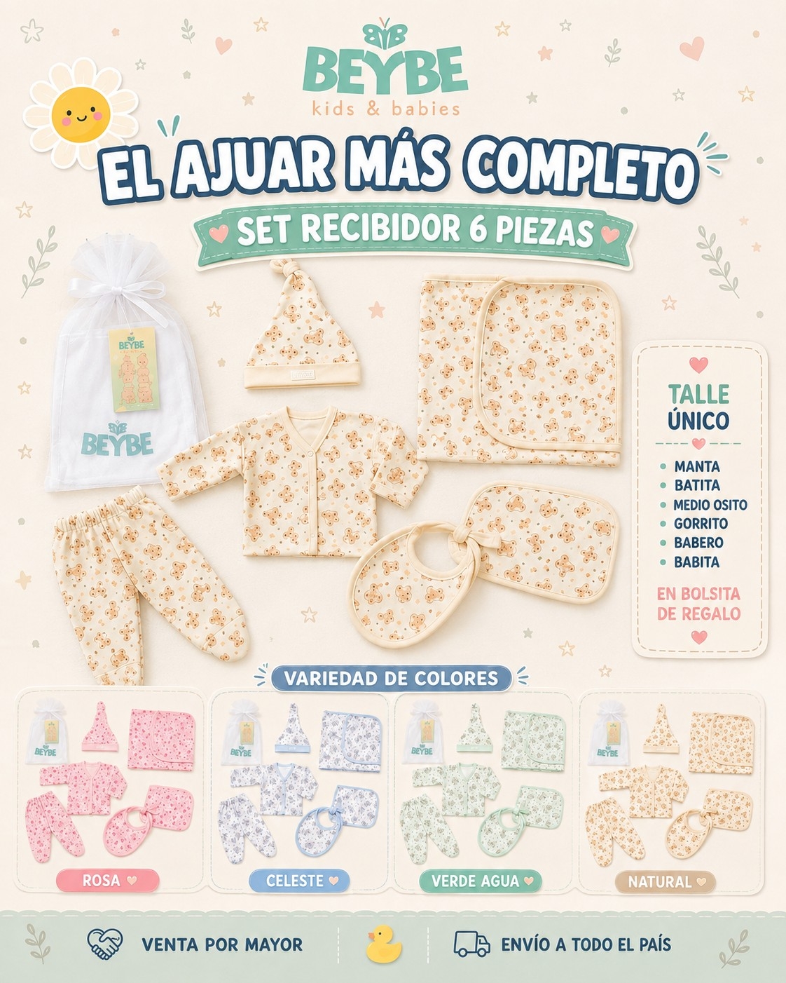 Set Recibidor 6 Piezas Talle Unico en Bolsita de Organza - Imagen 1