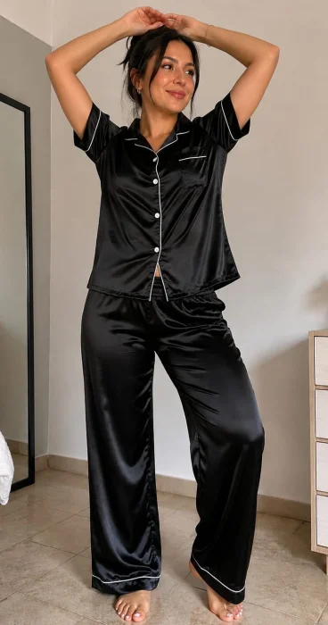 Camisero Satén Elastizado con Mangas Cortas