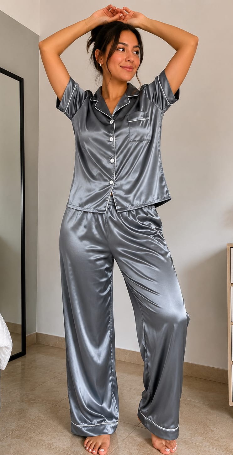 Camisero Satén Elastizado con Mangas Cortas - Imagen 2