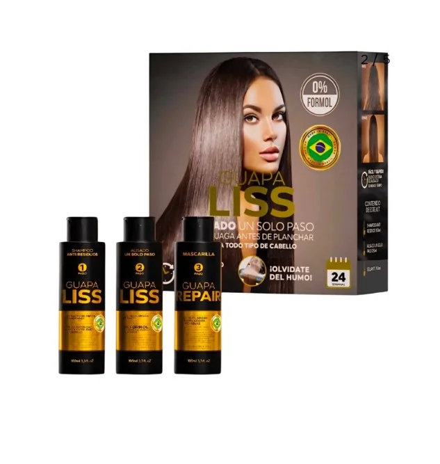 Guapa Liss Kit Completo Shampoo + Alisado sin Formol + Máscara Reparadora