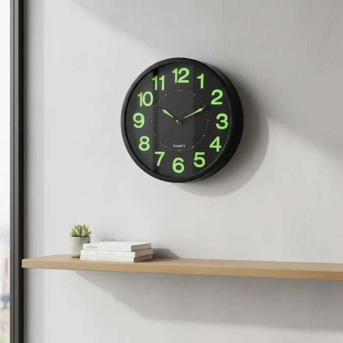 Reloj de Pared Analogico Silencioso Brilla en la Oscuridad