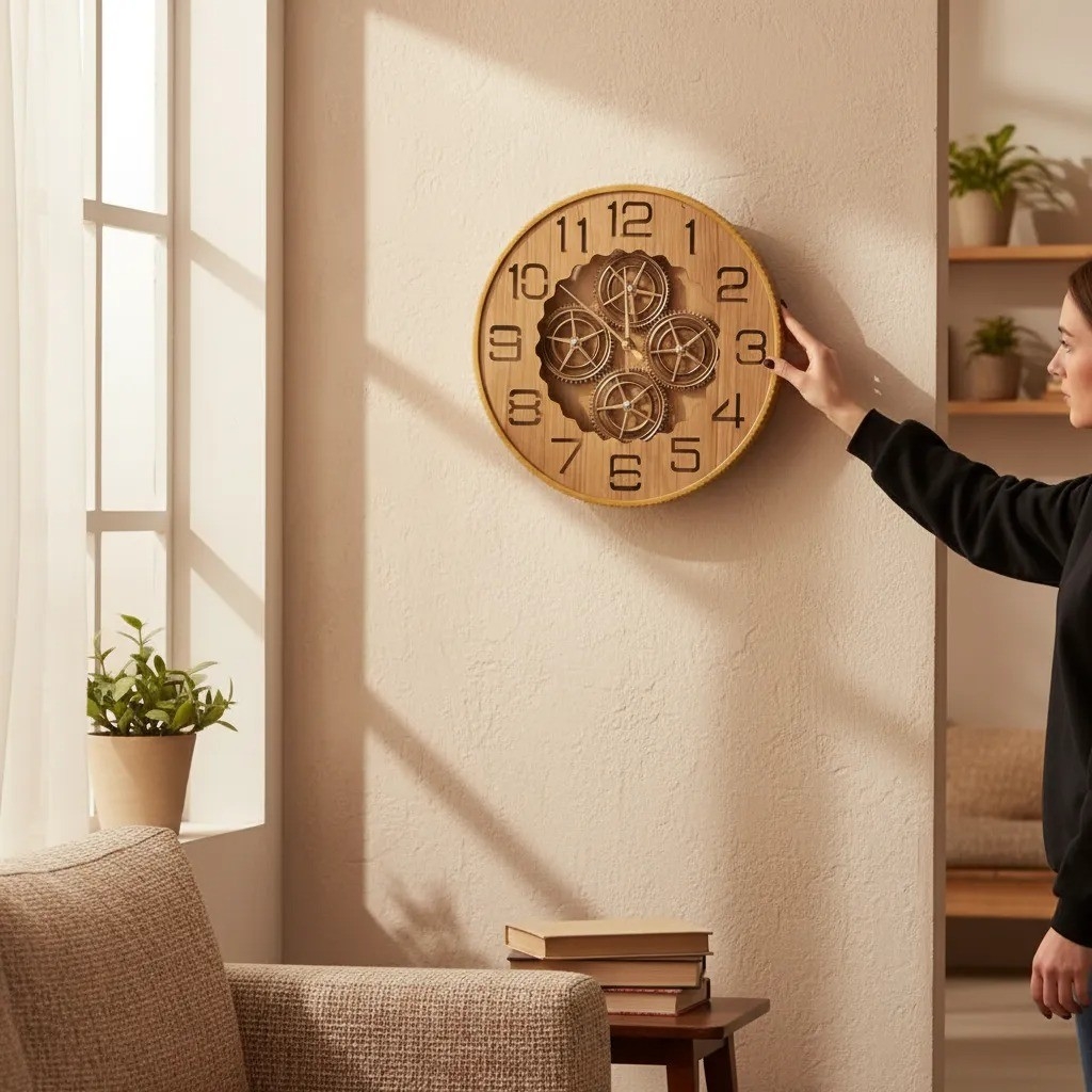 Reloj de Pared Industrial Engranaje Madera Silencioso - Imagen 2