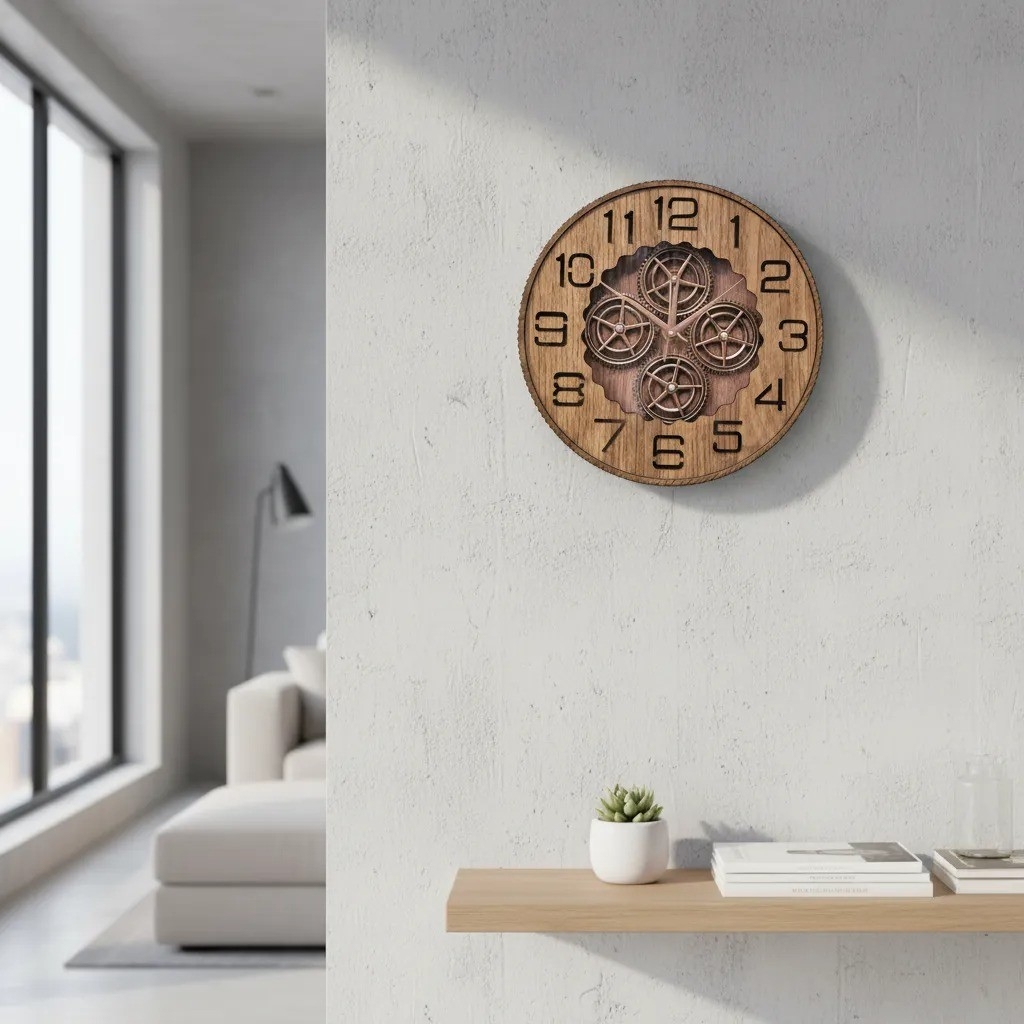 Reloj de Pared Industrial Engranaje Madera Silencioso - Imagen 3
