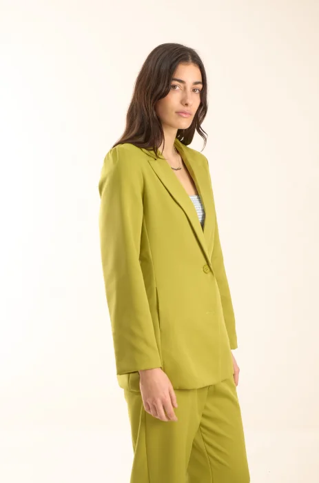 Blazer Sastrero Largo Forrado con Hombreras, Recorte y Bolsillos