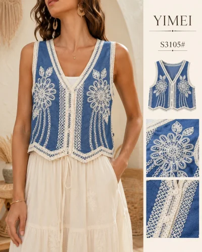 Chaleco de Jean, con Relieve a Crochet 3105