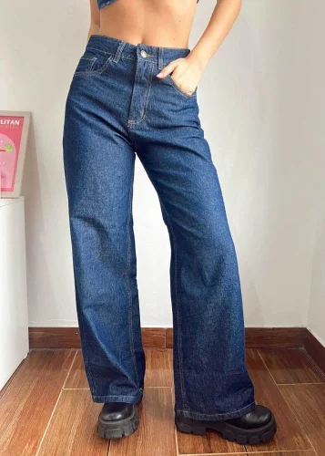 Jean Wide Leg Azul Marino Encinas | Denim Rígido 100% Algodón al por Mayor