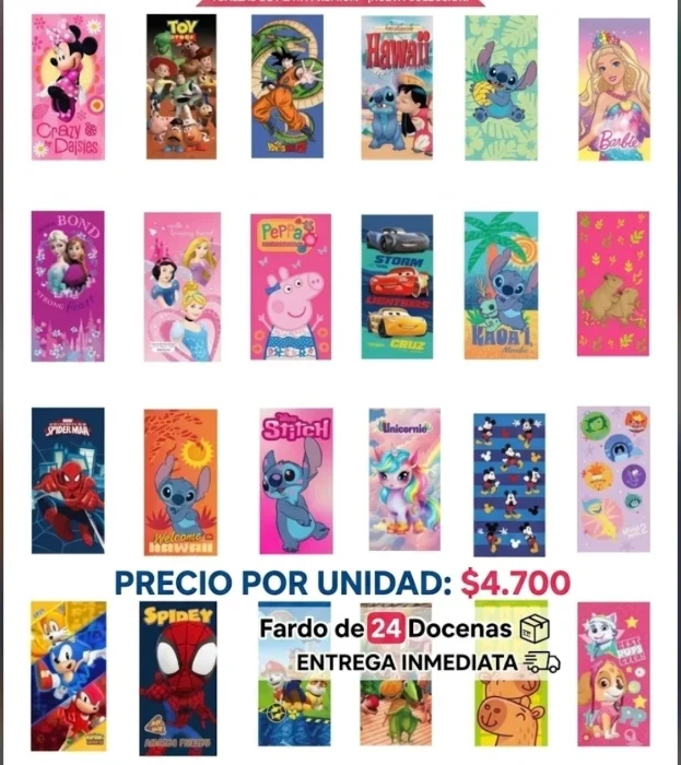 Toallones Toallon Algodon Playeros Disney 24 Doc Bulto Mayorista