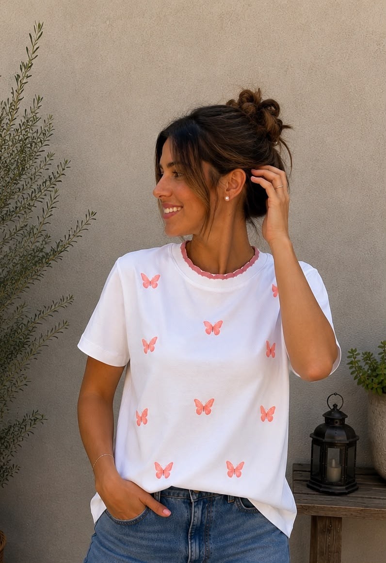 Remera Estampada con Cuello de Hilo Ondulado - Imagen 2