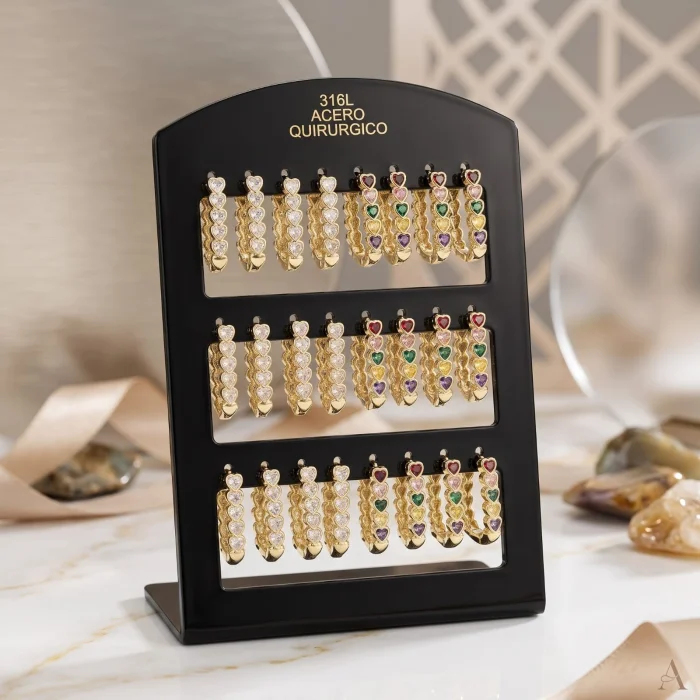 Aros Argolla con Circones en Corazón X Blíster