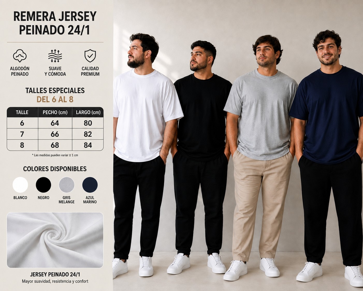 Remeras Talles Especiales de Algodon Peinado - Imagen 3
