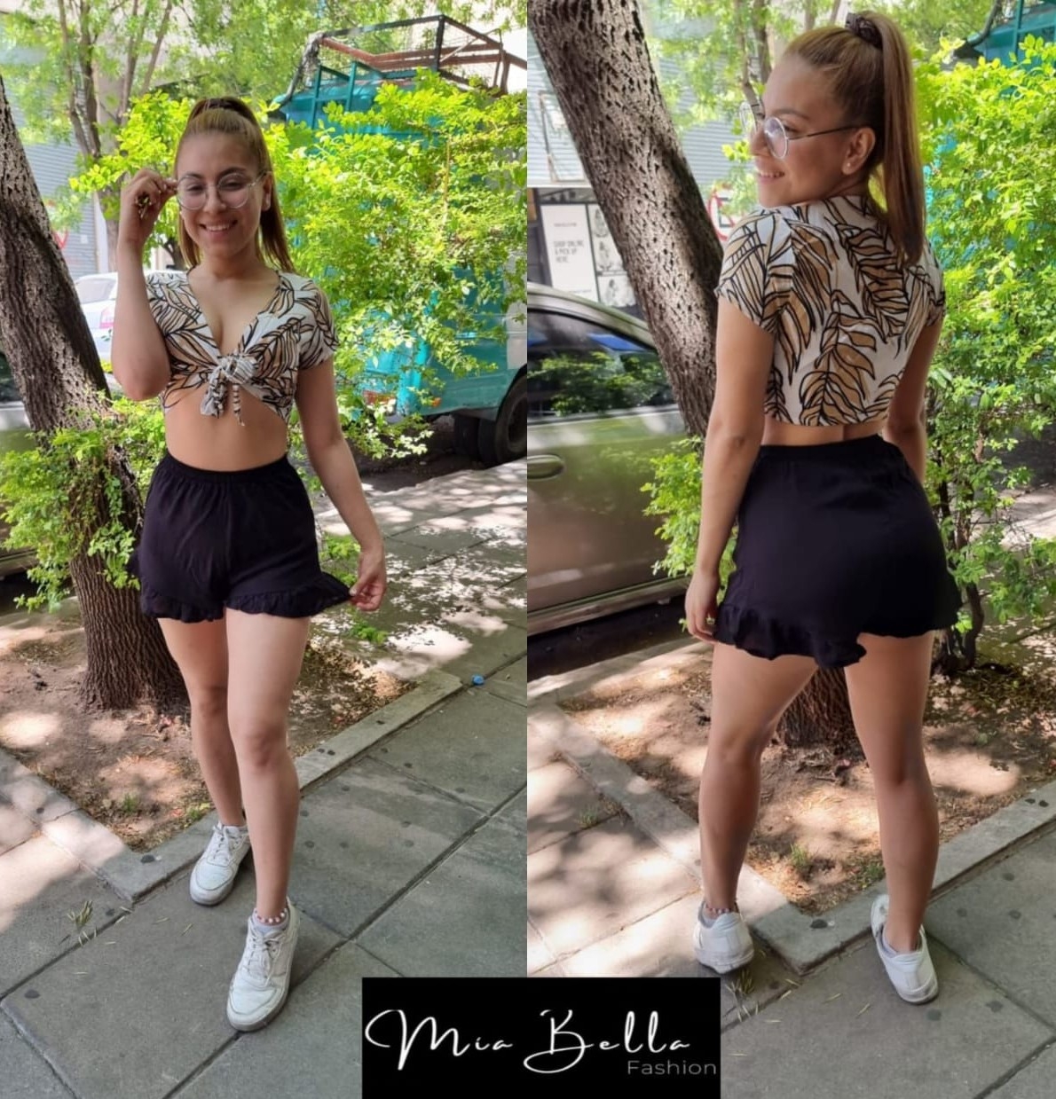 Conjunto de Fibrana Top Estampado + Short con Volado - Imagen 2