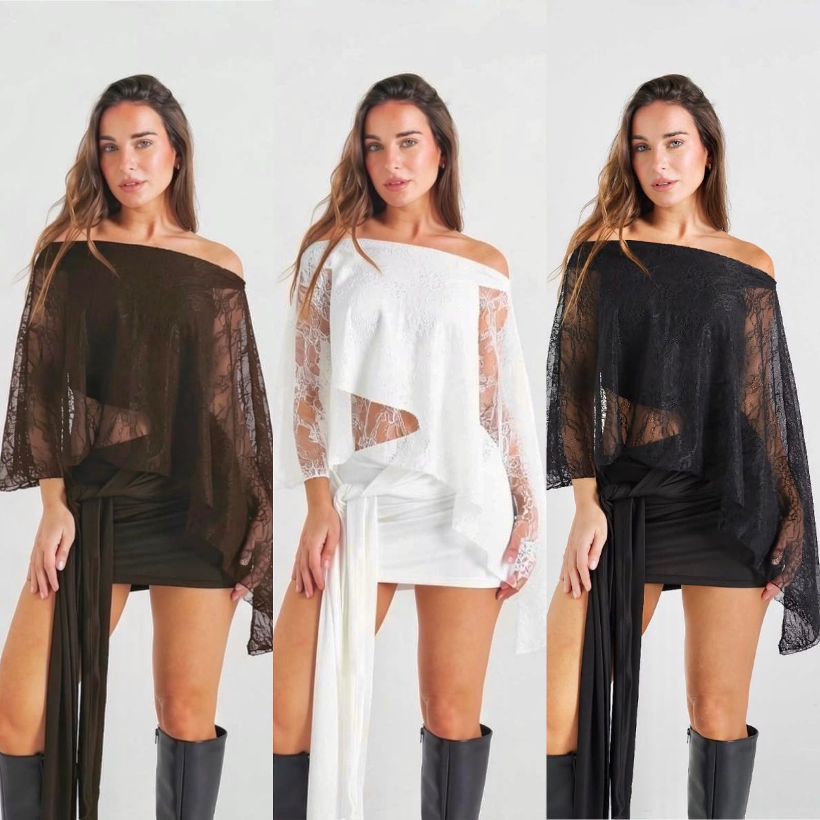Vestido de Fiesta Corto Lycra con Capa de Encaje - Imagen 2