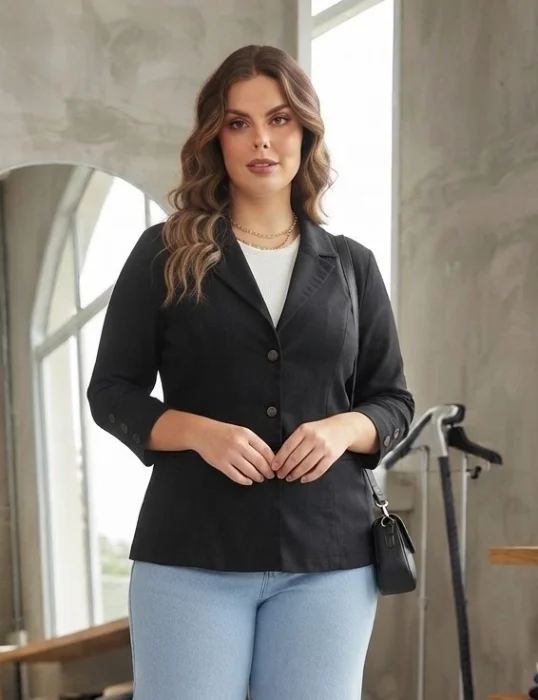 Blazer de Jeans Elastizado 3/4