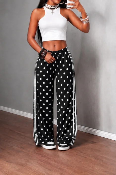 Pantalon Lunares Palazo Tiras Polka Dot Lycra Importada Calidad