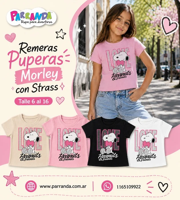 Remeras Pupera de Morley con Strass Niña