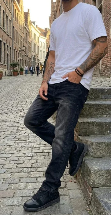Jean Negro Localizado Corte Recto