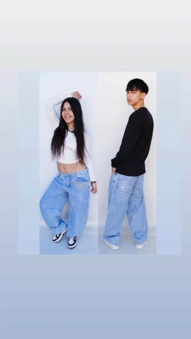 Baggy Doble Bordado Celeste Teens
