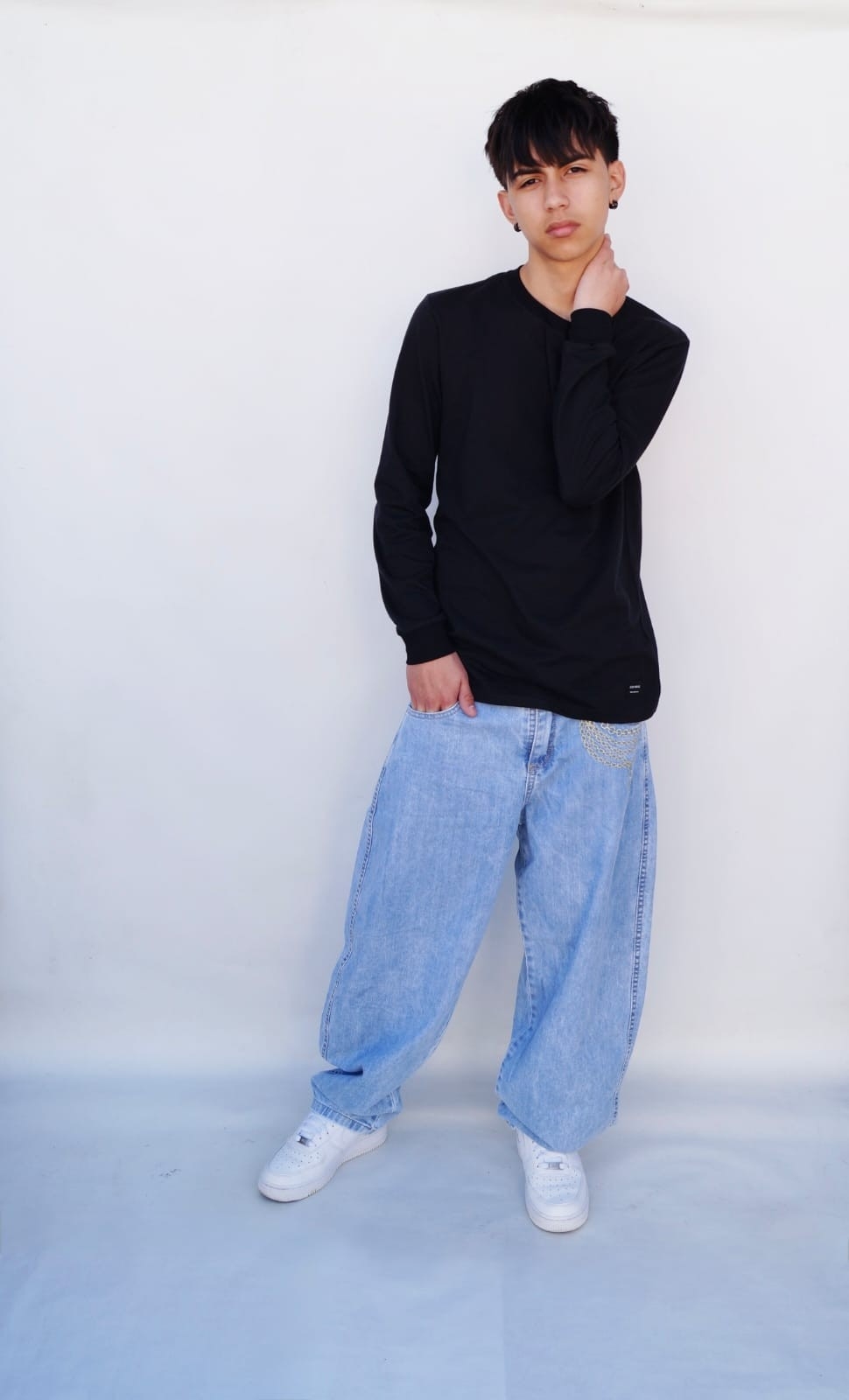 Baggy Doble Bordado Celeste Teens - Imagen 2