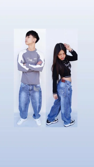 Baggy Doble Bordado Azul Teens