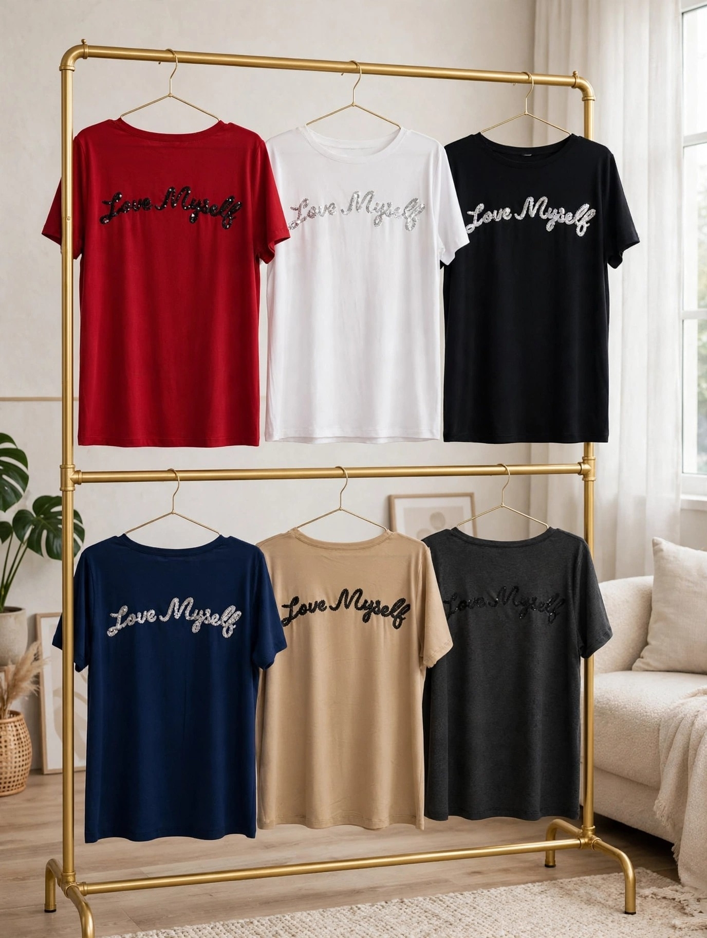 Remera Recta Lentejuela Bordada Frente y Espalda Love Myself - Imagen 2