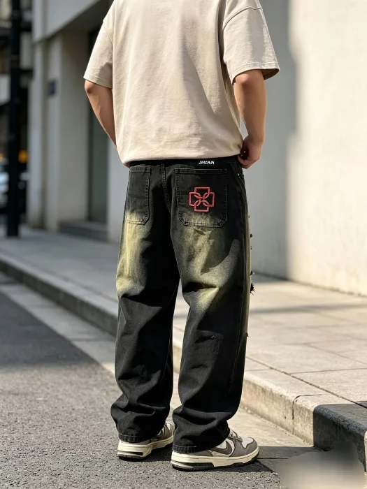 Baggy Negro Oxido con Bordado