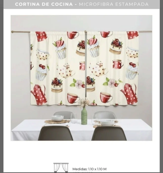 Cortina de Cocina Microfibra Estampada 1.10 X 1.10