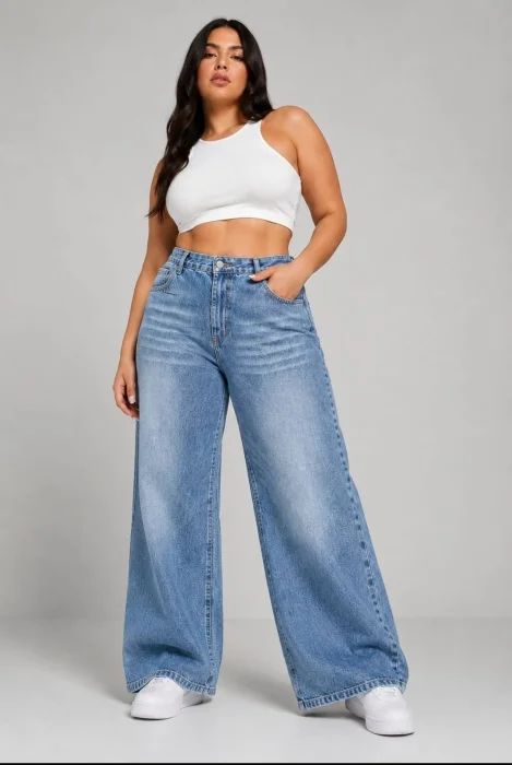 Wide Leg Azul C/bigotes