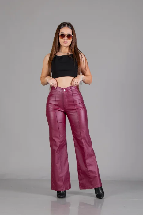 Wide Leg Engomado con Pliegue Bordo