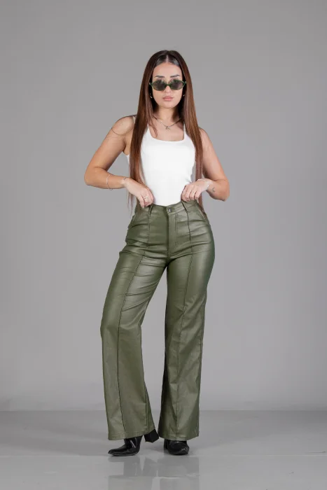 Wide Leg Engomado con Pliegue Militar