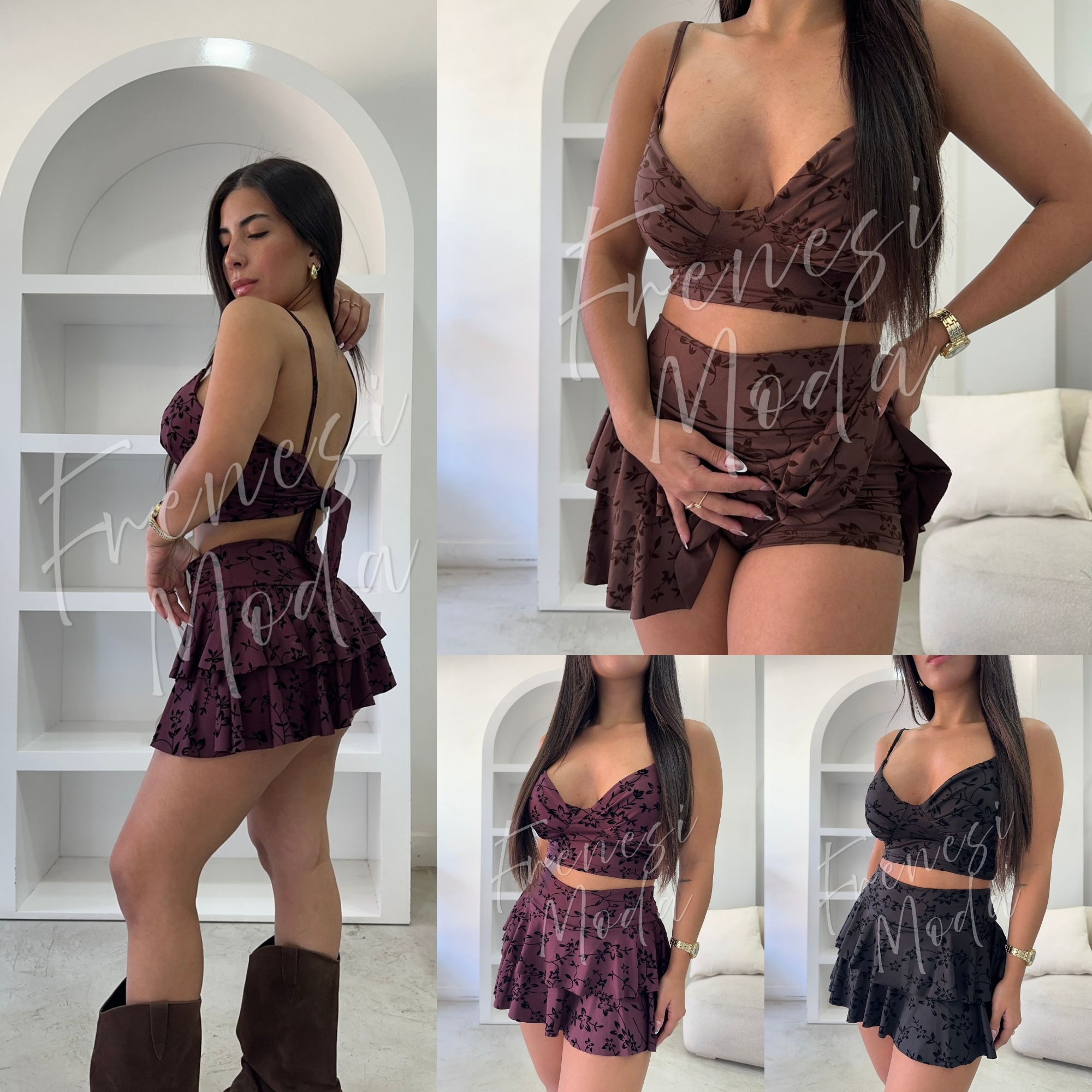 Conjunto Top y Short Pollera Lycra Flock - Imagen 2