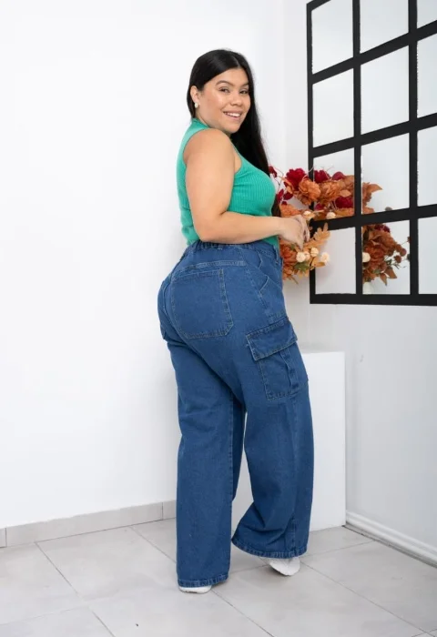 Jeans Wide Leg Ston Cargo