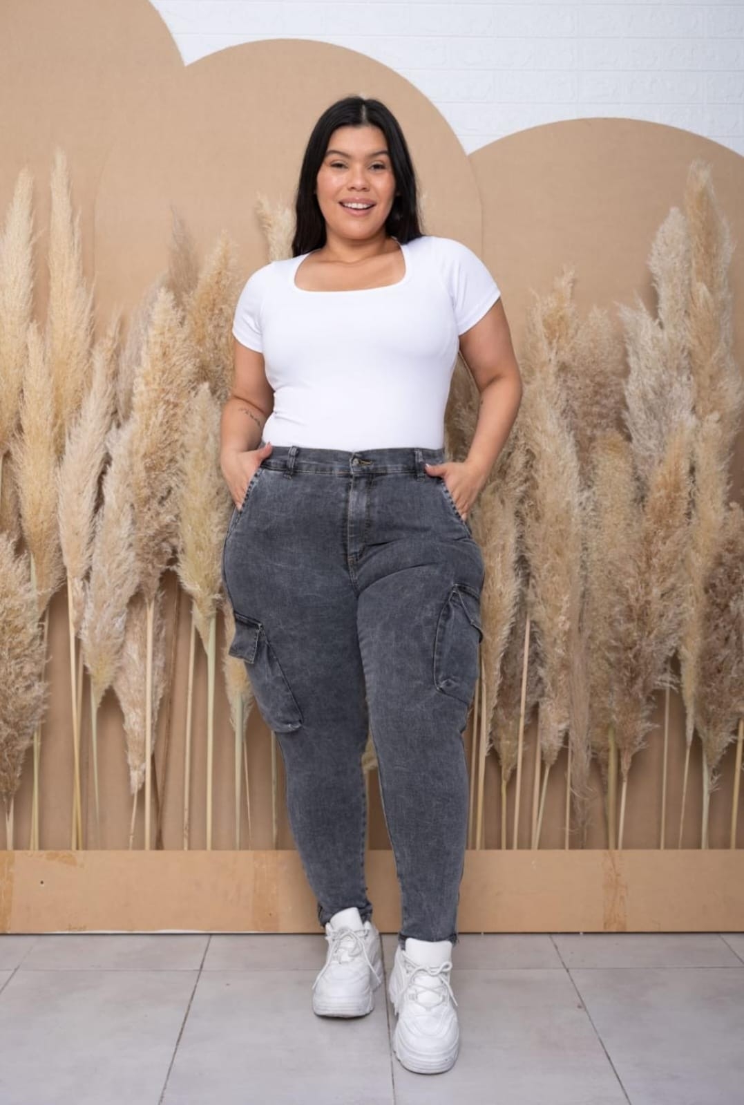 Jeans Gris Nevado Cargo y Cierre - Imagen 3