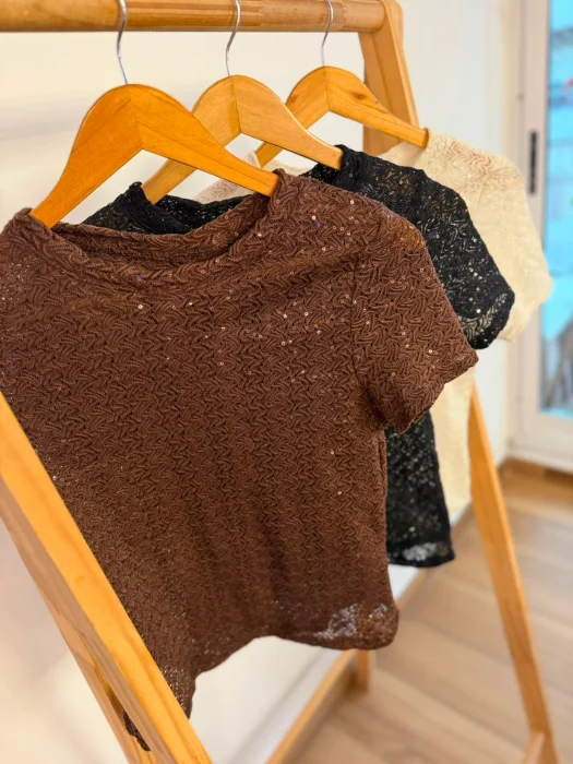 Remera de Encaje con Lentejuelas Roon