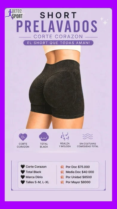 Hermoso Short Prelavado Corte Corazon, Total Black