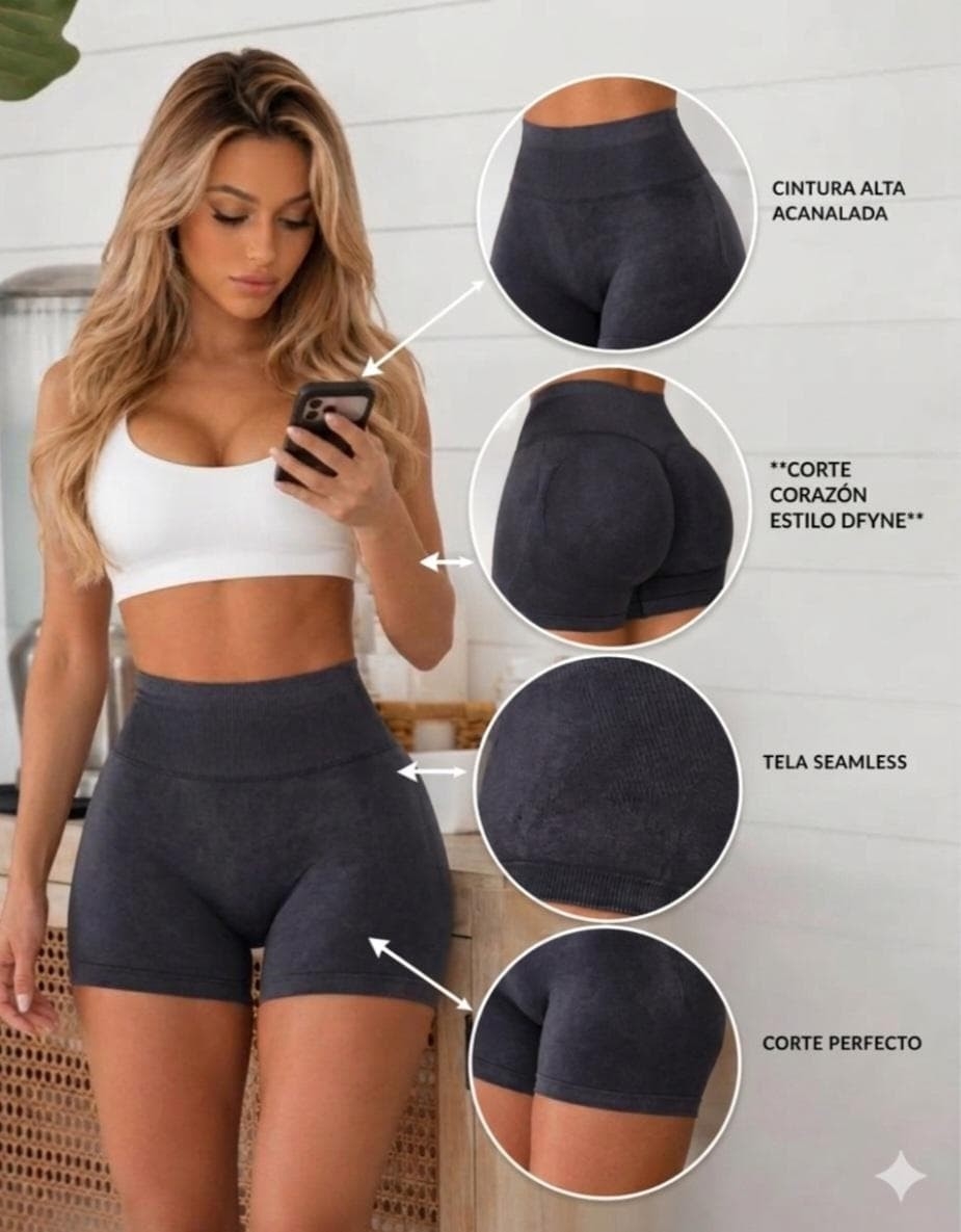 Hermoso Short Prelavado Corte Corazon, Total Black - Imagen 2