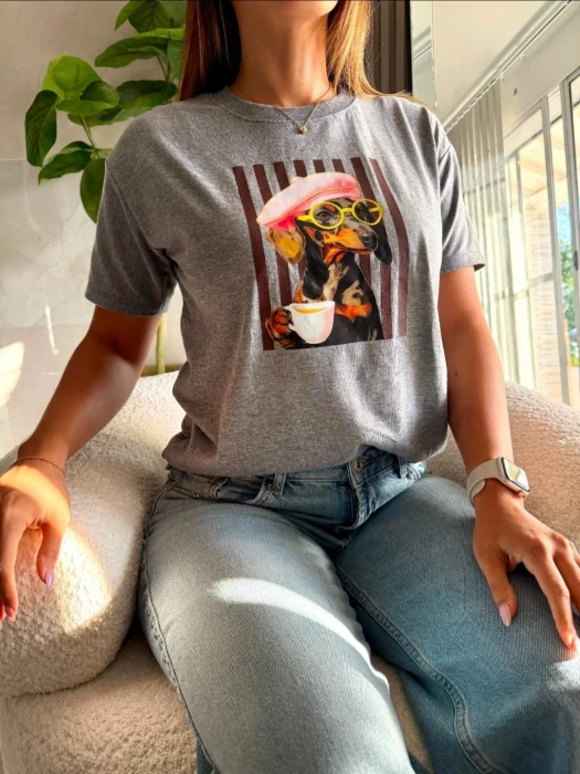 Remera Algodón Peinado Perrito