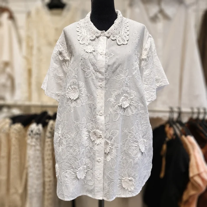 Camisa Broderie Manga Corta con Brillo Importado