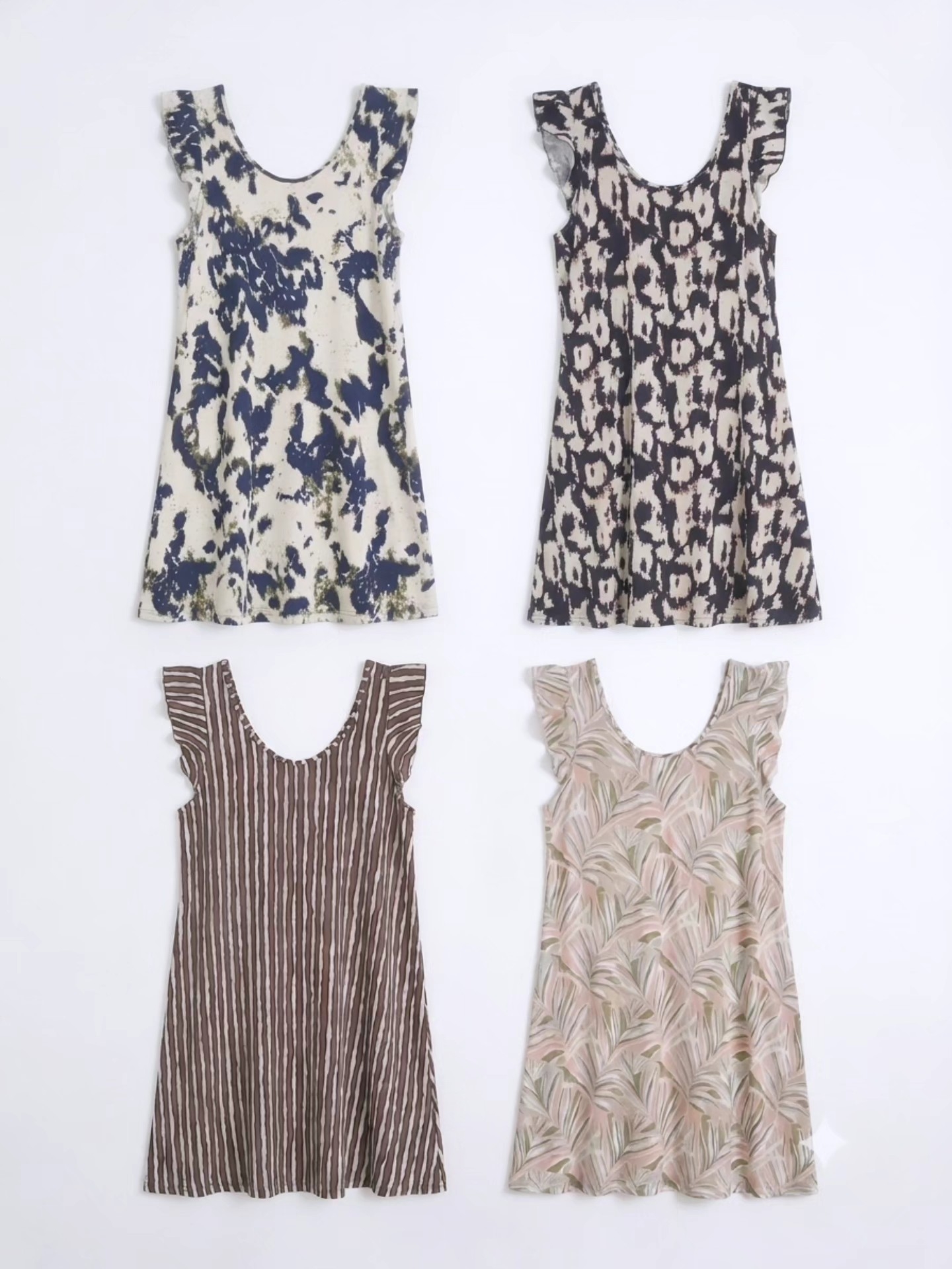 Vestido Semicorto de Lino Estampado en Cuello u y V - Imagen 3