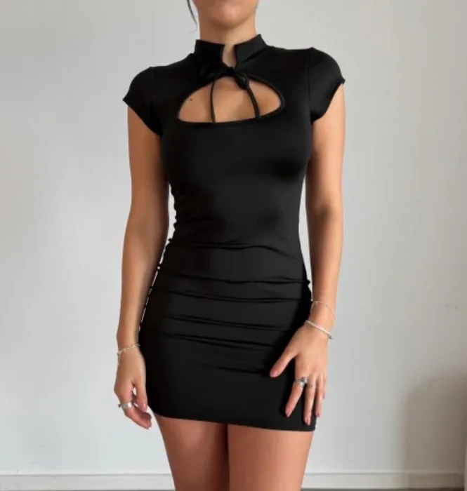 Vestido Cuello Mao Microfibra
