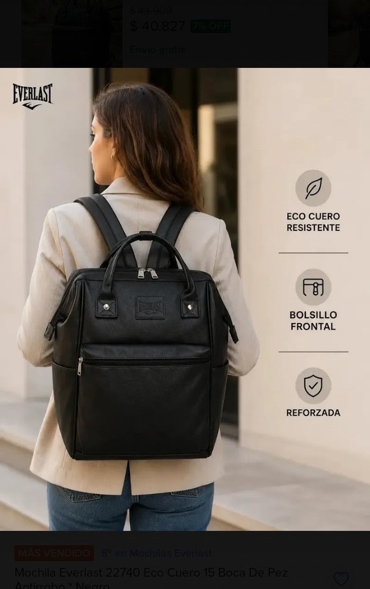 Mochila Everlat (boca de Pez ) Eco Cuero . - Imagen 3